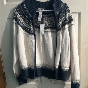 Navy and Cream Fair Isle Knit Cardigan